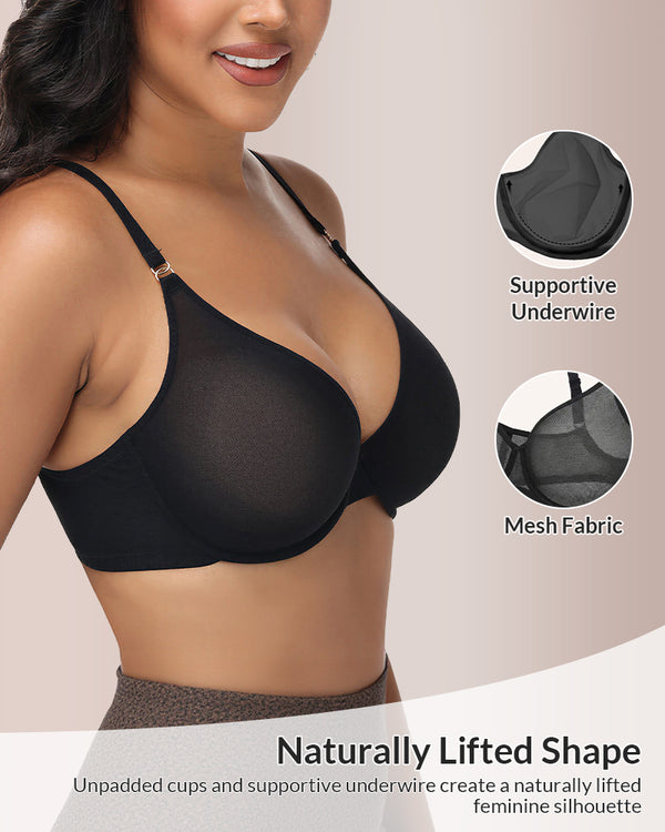 Curvvvy™ Transparenter ungefütterter Plunge-BH aus Mesh mit Bügel