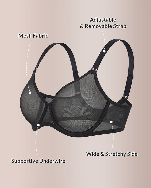 Curvvvy™ Transparenter ungefütterter Plunge-BH aus Mesh mit Bügel