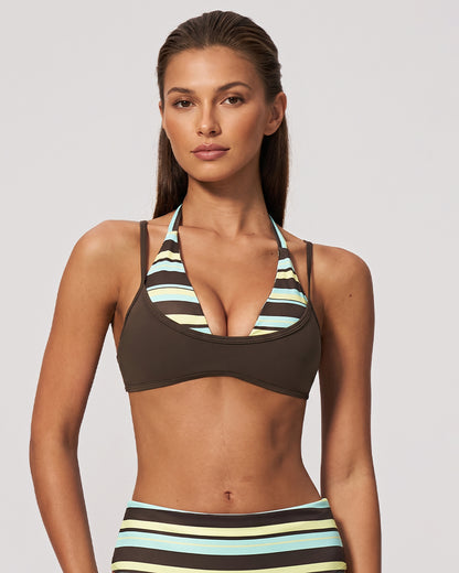 Curvvvy™ Contrast Trim Strappy Back Halter Sports Bra