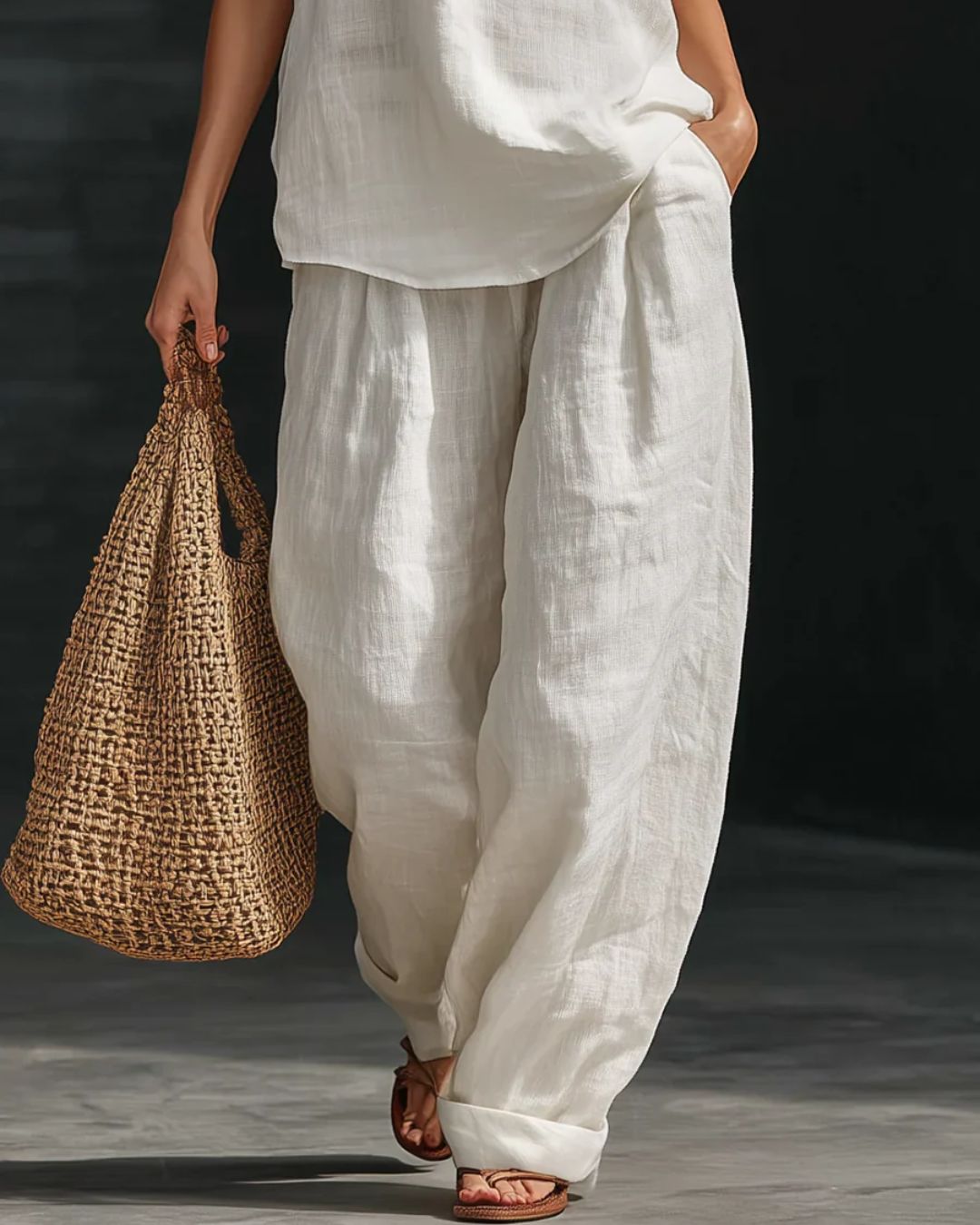 Curvvvy® Summer Linen-Blend Halter V-Neck Top & Wide-Leg Trousers Set