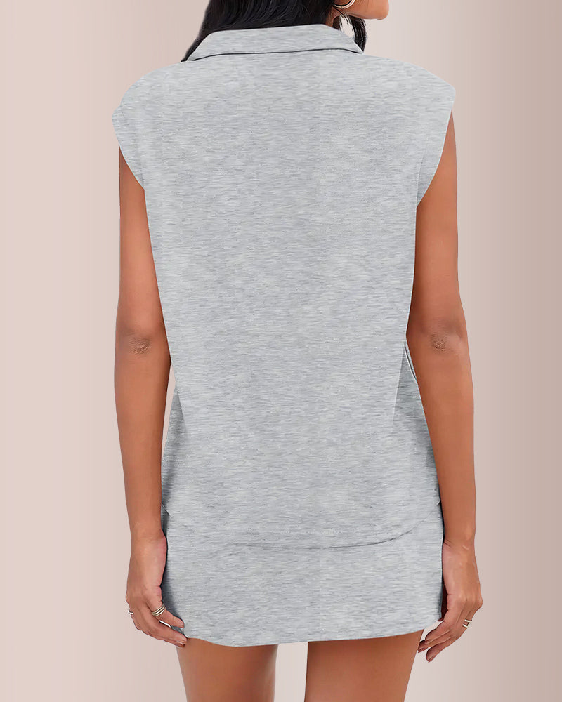 Curvvvy® Sporty Chic Half-Zip Sleeveless Polo & Asymmetrical Skort Two-Piece Set