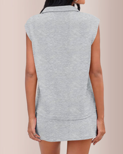 Curvvvy® Sporty Chic Half-Zip Sleeveless Polo & Asymmetrical Skort Two-Piece Set