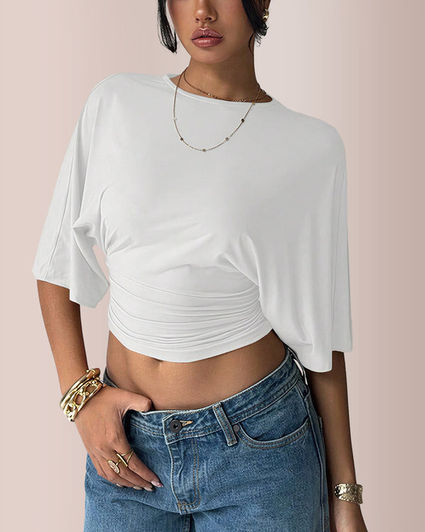 Curvvvy® Women's Ruched Waist Crop Top Casual Short Sleeve Tee