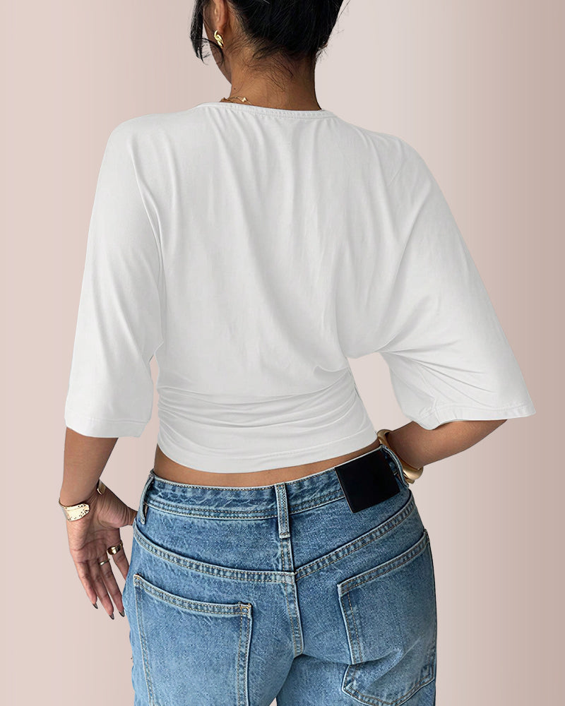 Curvvvy® Women's Ruched Waist Crop Top Casual Short Sleeve Tee
