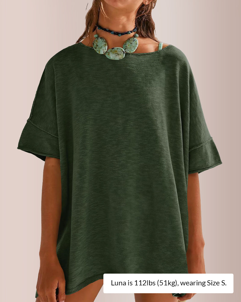 Curvvvy® Oversized Drapey Crewneck Tunic T-Shirt with Side Slits