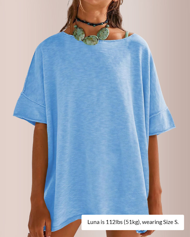 Curvvvy® Oversized Drapey Crewneck Tunic T-Shirt with Side Slits