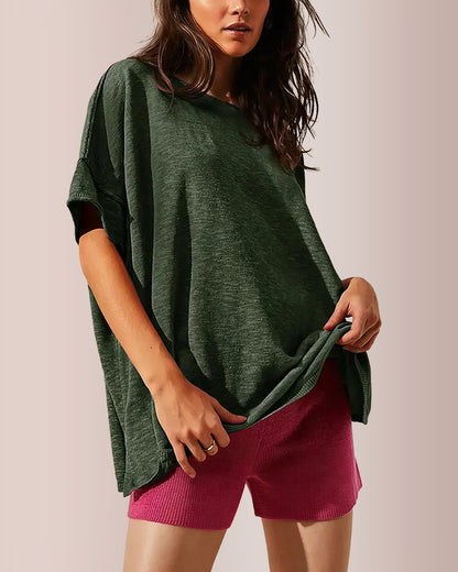 Curvvvy® Oversized Drapey Crewneck Tunic T-Shirt with Side Slits