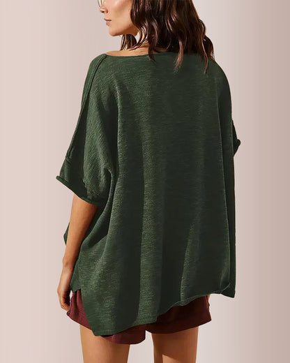 Curvvvy® Oversized Drapey Crewneck Tunic T-Shirt with Side Slits