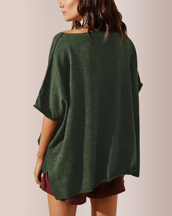 Curvvvy® Oversized Drapey Crewneck Tunic T-Shirt with Side Slits