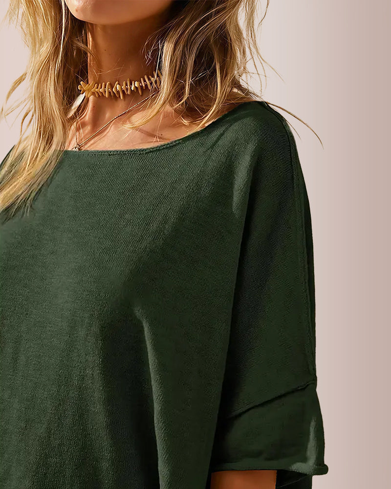 Curvvvy® Oversized Drapey Crewneck Tunic T-Shirt with Side Slits