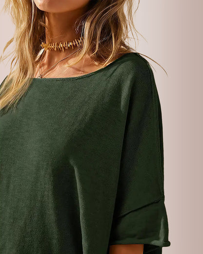 Curvvvy® Oversized Drapey Crewneck Tunic T-Shirt with Side Slits
