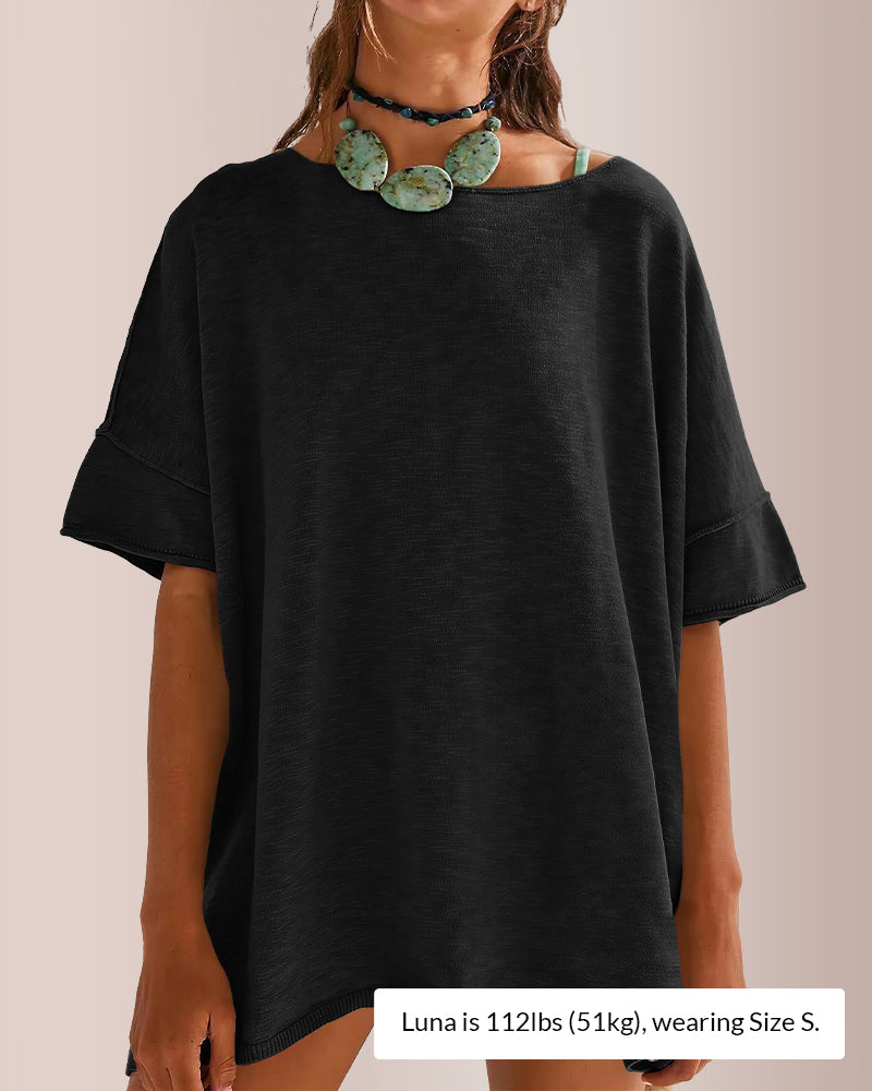 Curvvvy® Oversized Drapey Crewneck Tunic T-Shirt with Side Slits