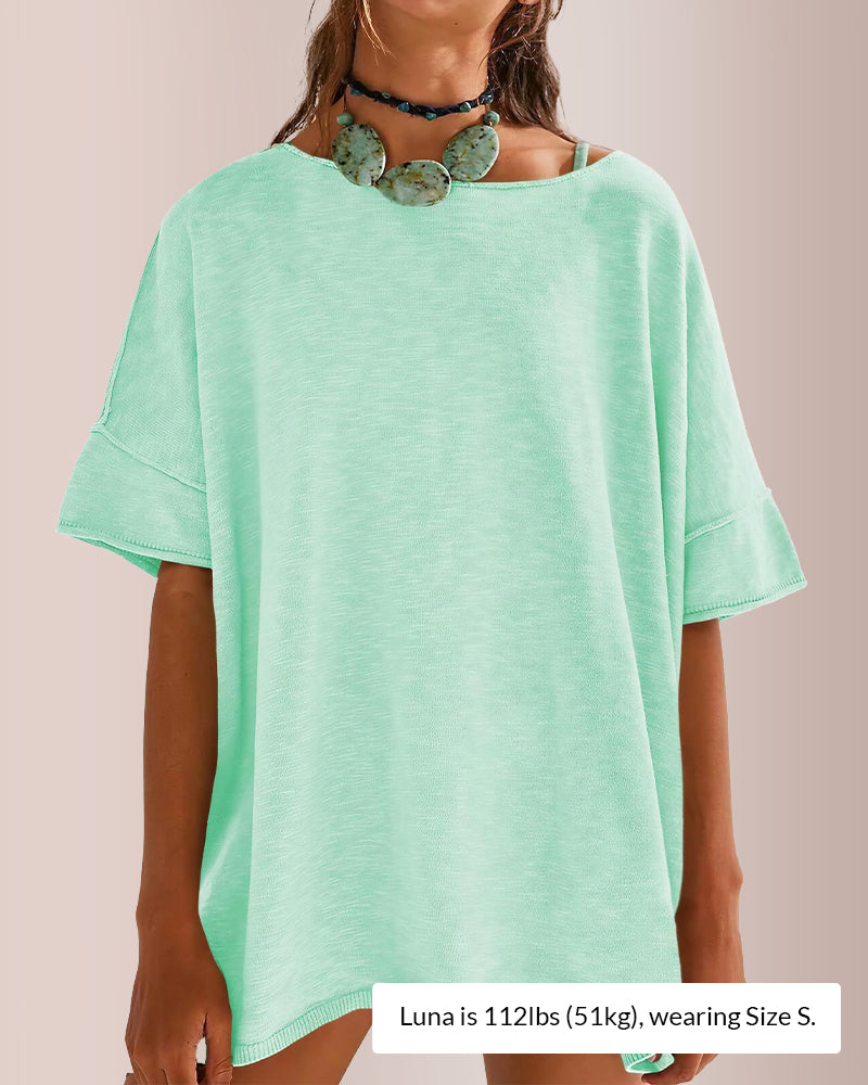 Curvvvy® Oversized Drapey Crewneck Tunic T-Shirt with Side Slits