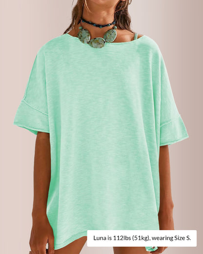 Curvvvy® Oversized Drapey Crewneck Tunic T-Shirt with Side Slits