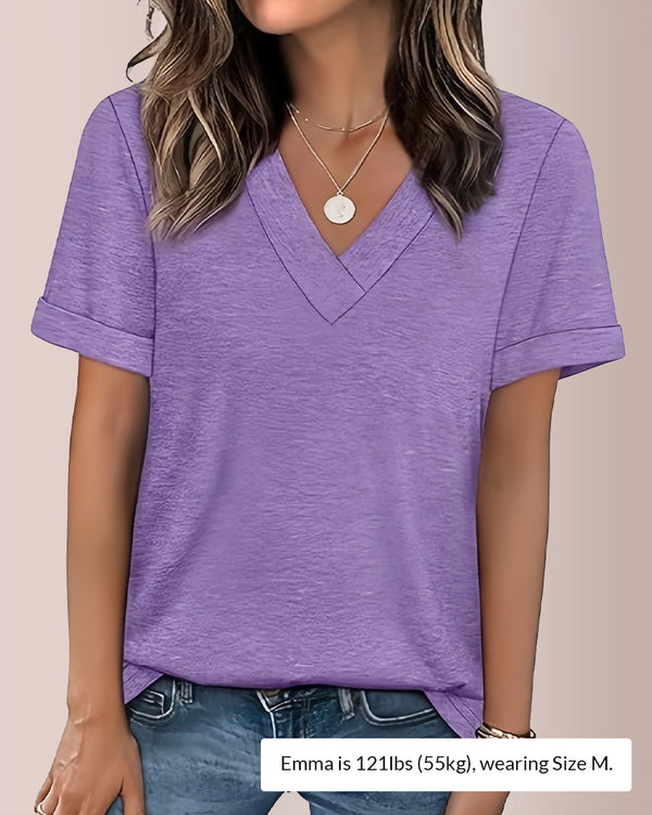 Curvvvy® The Essential V-Neck Relaxed Fit Short Sleeve Top