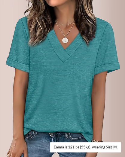 Curvvvy® The Essential V-Neck Relaxed Fit Short Sleeve Top