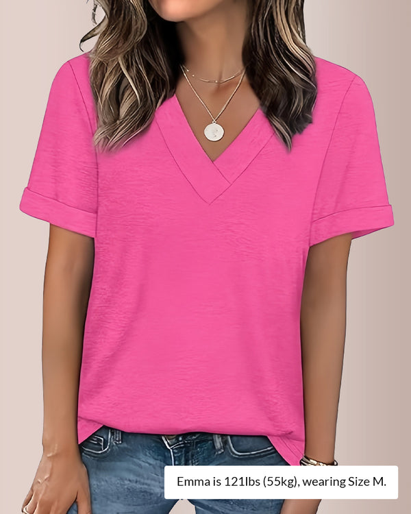 Curvvvy® The Essential V-Neck Relaxed Fit Short Sleeve Top