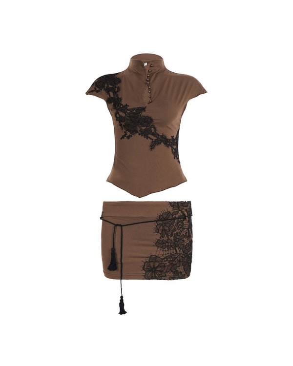 Curvvvy™ Dobromila Hook Asymmetric Lace Skirt Set