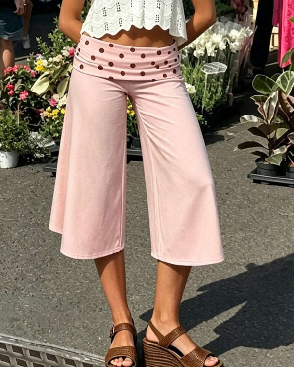 Curvvvy™ Contrast Fold-Over Waist Wide Leg Capri Pants