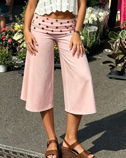 Curvvvy™ Contrast Fold-Over Waist Wide Leg Capri Pants
