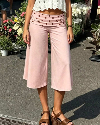 Curvvvy™ Contrast Fold-Over Waist Wide Leg Capri Pants