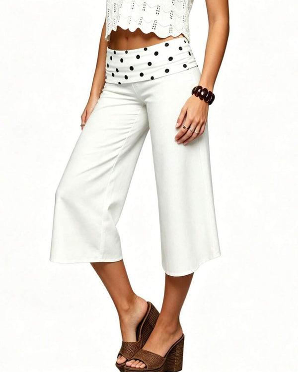 Curvvvy™ Contrast Fold-Over Waist Wide Leg Capri Pants