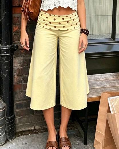 Curvvvy™ Contrast Fold-Over Waist Wide Leg Capri Pants