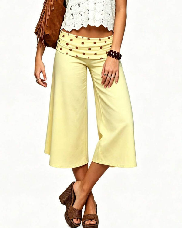 Curvvvy™ Contrast Fold-Over Waist Wide Leg Capri Pants