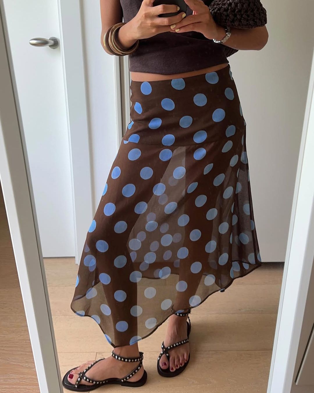 Curvvvy™ Polka Dot Asymmetrical Mesh Skirt