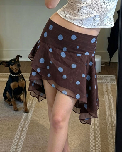 Curvvvy™ Polka Dot Asymmetrical Mesh Skirt