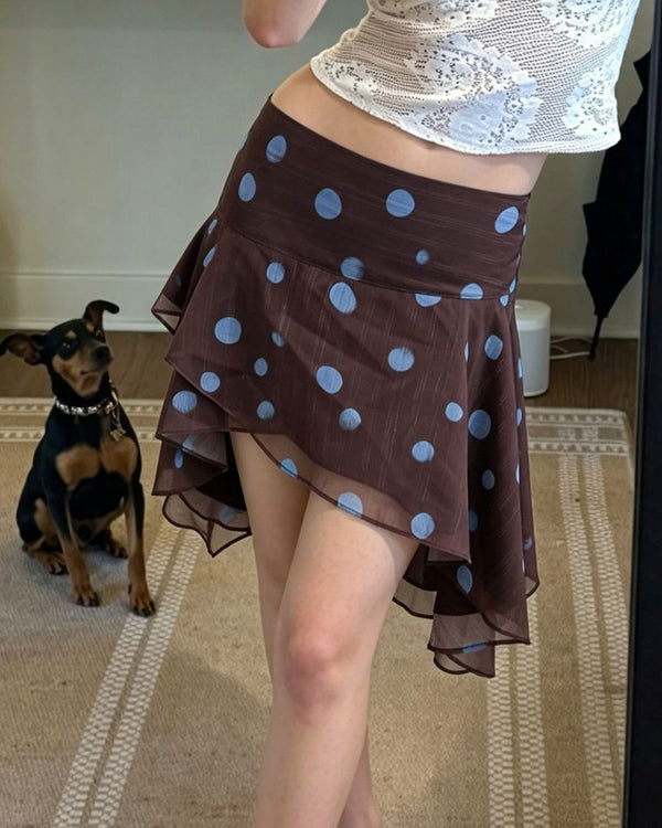 Curvvvy™ Polka Dot Asymmetrical Mesh Skirt