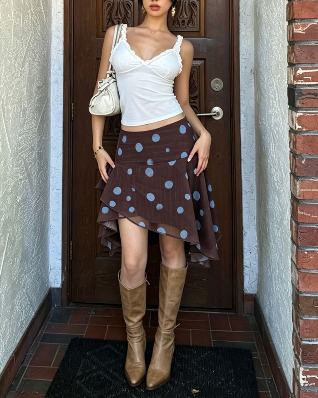 Curvvvy™ Polka Dot Asymmetrical Mesh Skirt