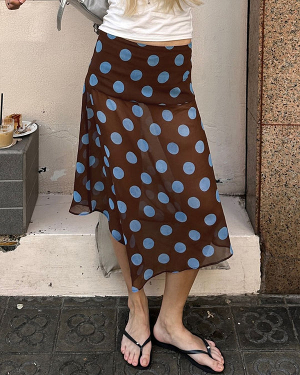 Curvvvy™ Polka Dot Asymmetrical Mesh Skirt