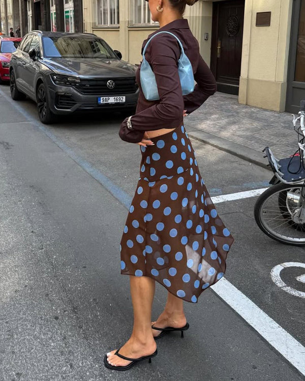 Curvvvy™ Polka Dot Asymmetrical Mesh Skirt
