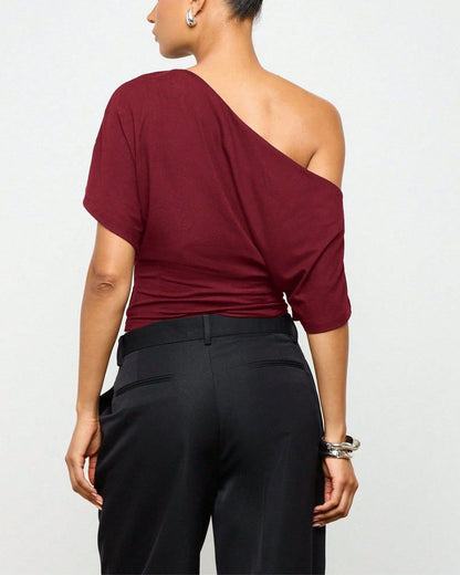 Curvvvy™ Off-Shoulder Batwing Sleeve Cinched Waist Top