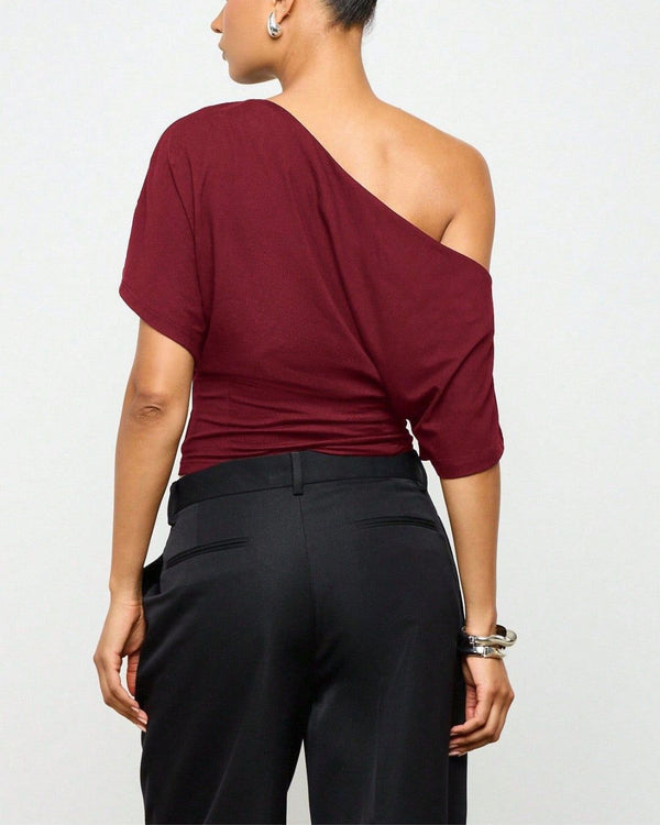 Curvvvy™ Off-Shoulder Batwing Sleeve Cinched Waist Top