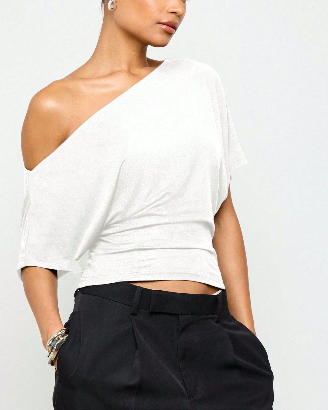 Curvvvy™ Off-Shoulder Batwing Sleeve Cinched Waist Top