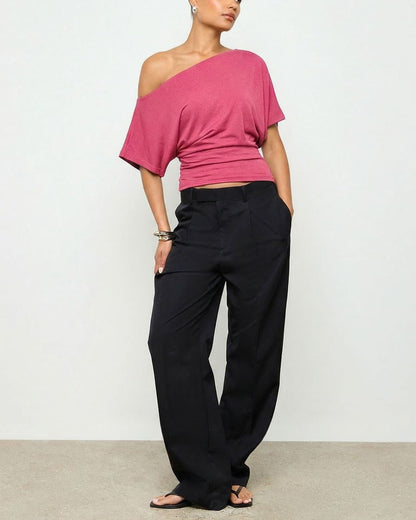 Curvvvy™ Off-Shoulder Batwing Sleeve Cinched Waist Top