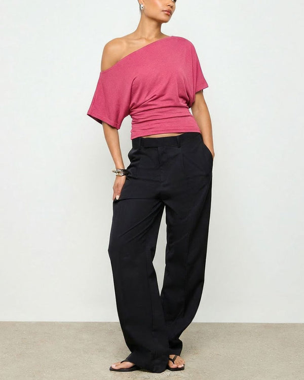 Curvvvy™ Off-Shoulder Batwing Sleeve Cinched Waist Top