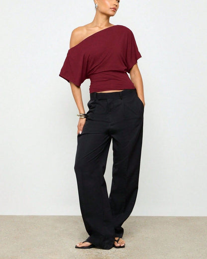 Curvvvy™ Off-Shoulder Batwing Sleeve Cinched Waist Top