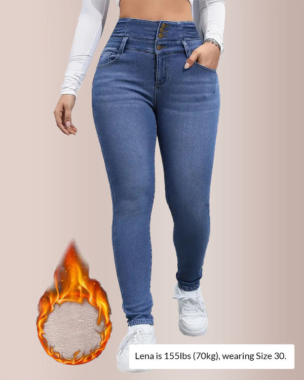 Curvvvy®  High Waist Fleece-Lined Denim Jeans Curvvvy-US