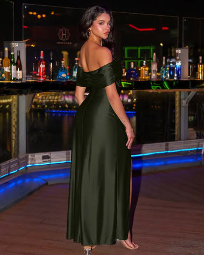 Off Shoulder High Split Bodycon Maxi Dress Curvvvy-US
