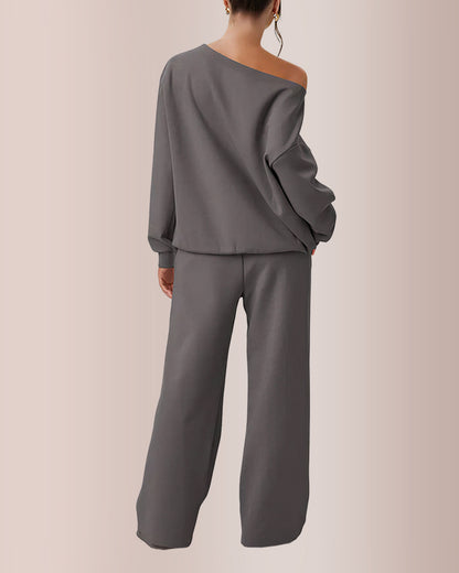 Curvvvy® Women’s Sloping Shoulder Top & Wide-Leg Co-ord Set