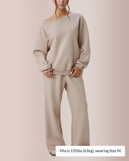 Curvvvy® Women’s Sloping Shoulder Top & Wide-Leg Co-ord Set