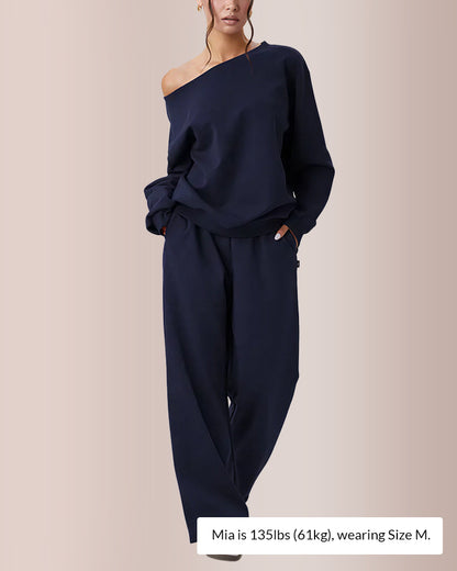 Curvvvy® Women’s Sloping Shoulder Top & Wide-Leg Co-ord Set