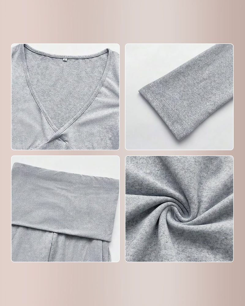 Curvvvy®  Slim-Fit V-Neck Crop Top & Pants Set