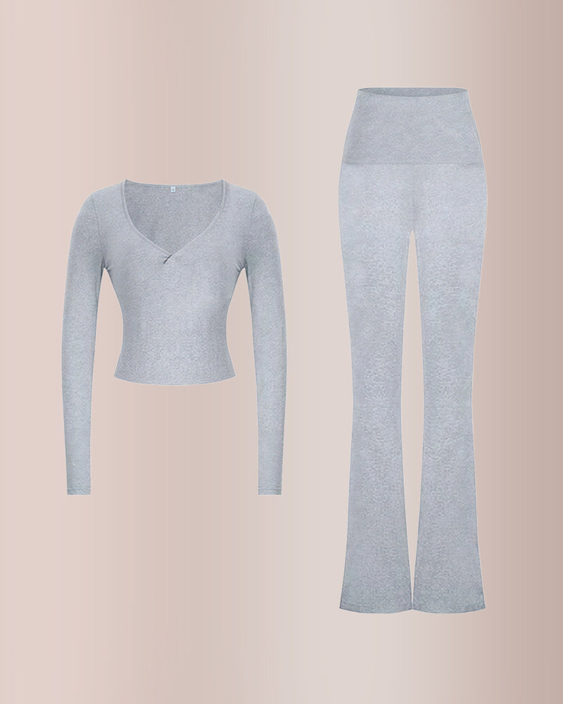 Curvvvy®  Slim-Fit V-Neck Crop Top & Pants Set