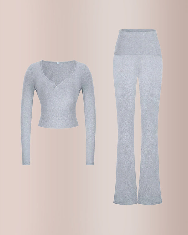 Curvvvy®  Slim-Fit V-Neck Crop Top & Pants Set