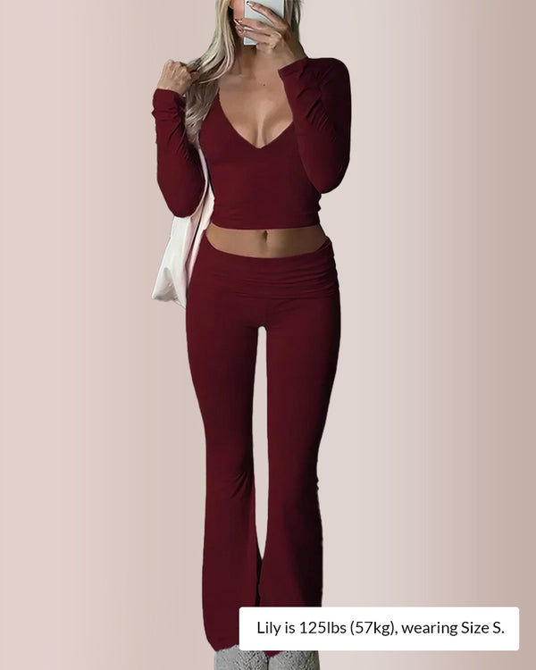 Curvvvy®  Slim-Fit V-Neck Crop Top & Pants Set
