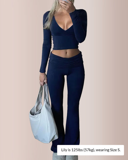 Curvvvy®  Slim-Fit V-Neck Crop Top & Pants Set